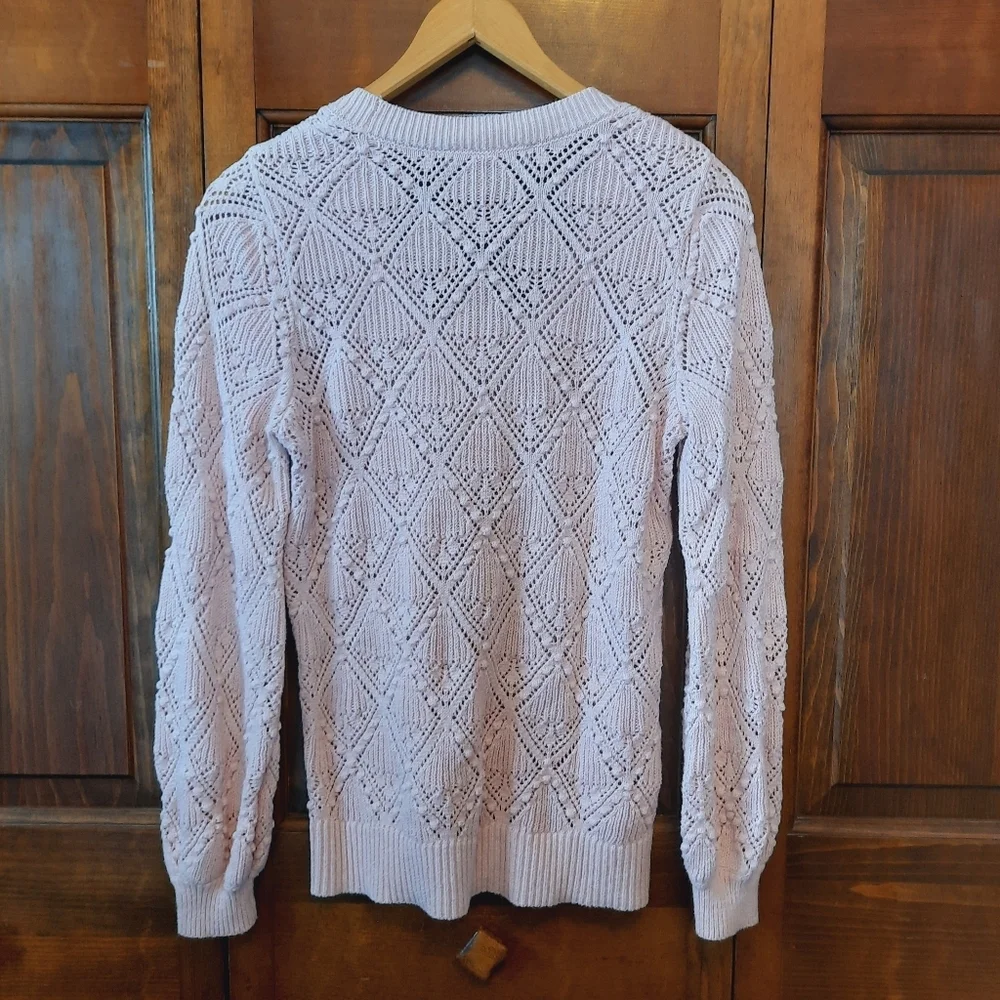 🛍 Loft 100% Cotton Light Pink Knit Pointelle Bobble Sweater Size Medium